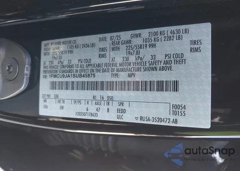 2025 Ford Escape Platinum z USA, uszkodzony, nr VIN 1FMCU9JA1SUB45875